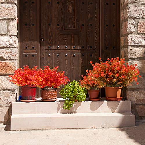 Happylife 6 Bundles Artificial Flowers, Fake Artificial Greenery UV Resistant No Fade Faux Plastic Plants for Wedding Bridle Bouquet Indoor Outdoor Home Garden Kitchen Office Table Vase (Red) - color: Fall