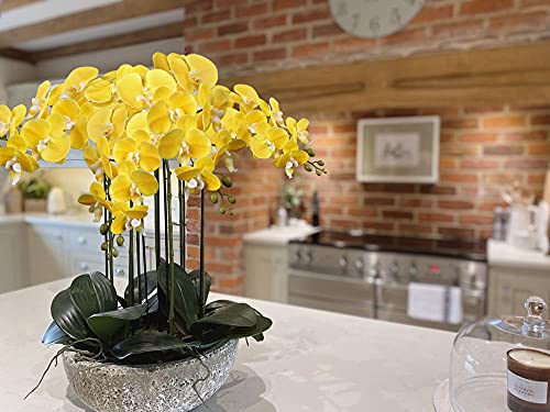 36" Faux Orchid Real Touch Signal Stem Phalaenopsis Orchid Spray with 9 Large Flowers for Home Arrangement, Artificial Flowers for Home Decor, Office House Decoration-Yellow Phalaenopsis 2 Pcs - color: Yellow #07