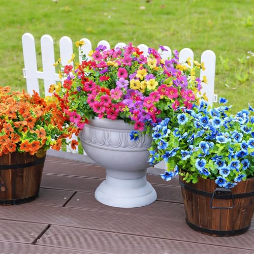 12 Bundles Artificial Flowers for Outdoor UV Resistant and Realistic, Faux Daisy Fake Flowers with Eucalyptus Leaves for Porch, Patio, Planter, Window Box, Home, Garden Decor - color: Rose Red