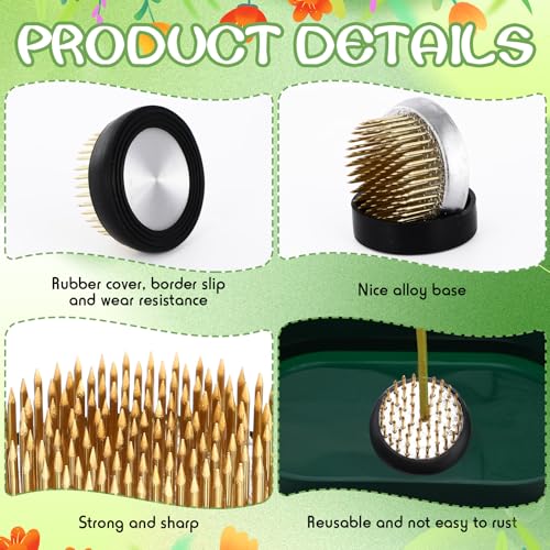 Sliner 6 Pcs Flower Frogs Round 2.8/2/1.3/0.9 Inches Floral Frogs Flower Holder Japanese Ikebana Vase Kenzan Floral Arranger Fixed Tools Arrangement Pin for Home DIY Craft Decoration(Brass) - size: 4 Size