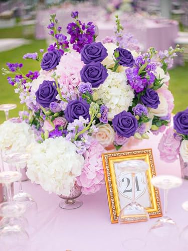 MACTING Purple Artificial Flowers 30PCS Fake Roses with Stem Real Touch Soft Foam Roses for Mothers Day DIY Wedding Bouquet Table Centerpieces Party Bridal Shower Home Summer Decorations - color: Purple-1, size: 30PCS