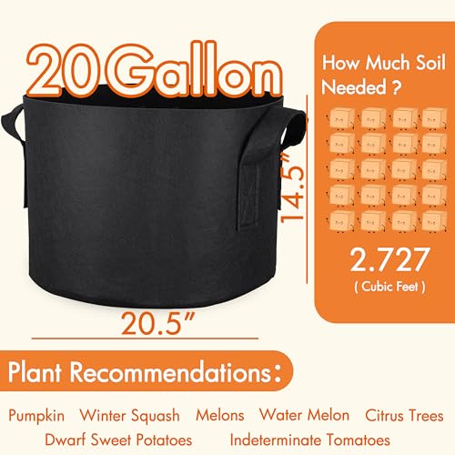Gardzen 6-Pack 20 Gallon Grow Bags, Aeration Fabric Pots with Handles, Heavy Duty Cloth Pots for Plants - size: 20 Gallons