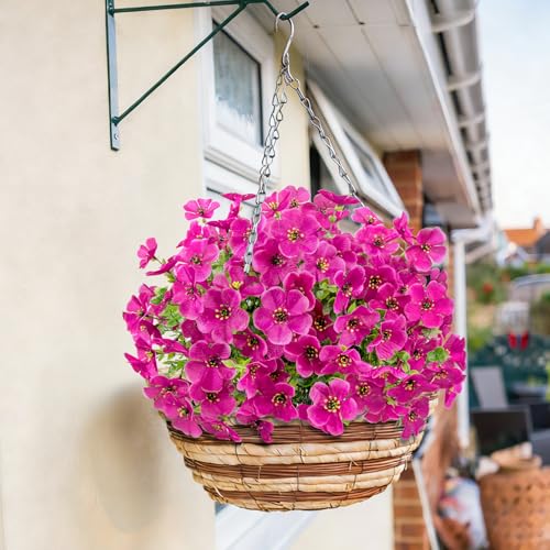20 Bundles Artificial Flowers for Outdoors, Fake Violet Flowers Silk Realistic UV Resistant Faux Artificial Plants Outdoors for Window Box Garden Patio Front Porch Home Indoor Outside Decorations - color: Fuchsia