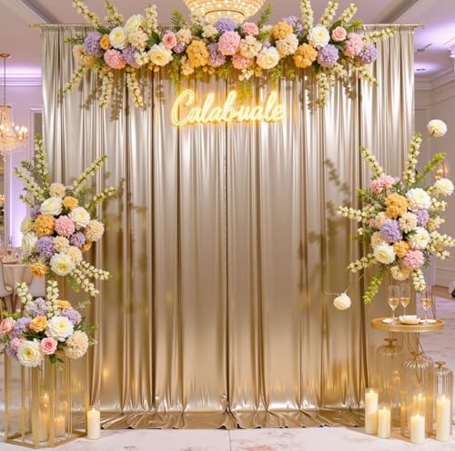 10ftx10ft Champagne Sequin Backdrop Curtain for Parties, Wrinkle Free Thick Glitter Sparkle Photo Backdrop Drapes 2 Panels 5x10FT Shimmer Back Drop Cloth for Wedding Birthday Photography Background - color: Champagne, size: 5'W×10'H _2 Panels