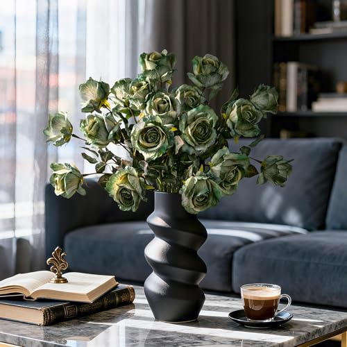 Artificial Flowers Artificial Roses Fake Roses 20PCS Long Stem Artificial Flowers for Tall Vase Silk Rose Suitable for Indoor Decor Wedding Party Decoration DIY Bouquet Autumn,(23.2In,Green) - color: Green