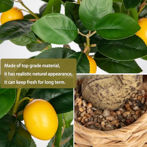 Oairse Artificial Potted Plants 17.3 inches Small Fake Lemon Tree Artificial Lemons Citrus Tree with Woven Pot Faux Plants Indoor Lemon Decorations for Home,Office, Living Room Table, Desk - style: Woven Pot