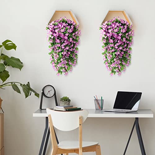ZFProcess Artificial Fake Hanging Flowers Plants for Outdoor Spring Decoration, 2PCS Faux Silk Violet UV Resistant Look Real Trailing Vines for Outside Home Planter Porch Patio(Violet) - color: Violet