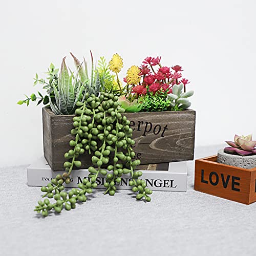 Hopewood Artificial Succulent Plants Arrangement in Wooden Planter, Fake Succulents Plants in Rustic Wood Box,Faux Succulent in Rectangular Pot,Centerpiece,Home Office Shelf Indoor Decor Plants