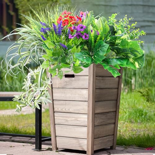 Artificial Plants Outdoor UV Resistant, 14 Bundles Faux Greenery Flower with Lavender & Hanging Vines, Fake Outdoor Plant for Planters, Porch, Window Boxes, Patio & Garden Decor - color: Green01