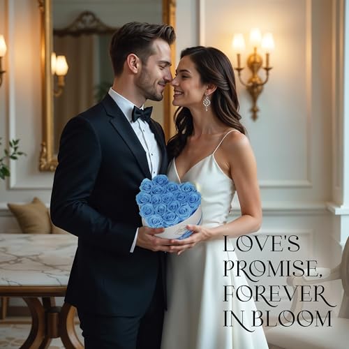 GLAMOUR BOUTIQUE Preserved Roses in a Box - Gifts for Her, Wife & Mom, Rose Flowers Forever Decor for Birthday Gift, Get Well Flower Bouquet Cased in White Box with Cover - Teal - 16 (Color-Treated) - color: Teal, size: 16 Roses Heart Box