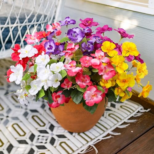 Hibiscus Artificial Flowers Plants for Outdoors Summer Decoration, 6 Bundles Fake Silk Hibiscus Bouquet Realistic UV Resistant Tropical Flowers Artificial for Outside Planter Front Door Porch Patio - color: 6-color Mix(1 Fuchsia, 1 Red, 1 Pink, 1 Purple,