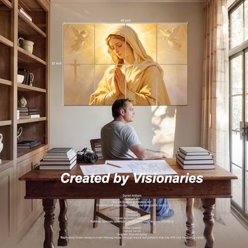 Mollywell Art Acoustic Panels, 48x32 in, Mary's Prayer | Self-Adhesive, Reduces Echo, Sound Absorbing, Modern Art Wall Decor, Living Room, Studio, Bedroom, Office - color: Mary's Prayer, size: 8 Pack Art