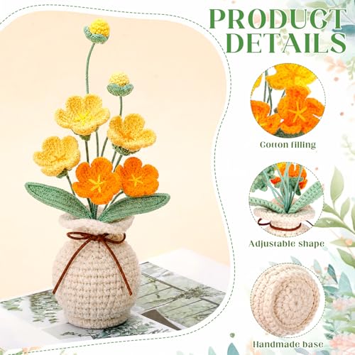 Marsui Crochet Flower Bouquet with Vase Forget-Me-Not Flowers Pot Crocheted Flower Handmade Knitted Potted Flowers Gift for Women Coworker Father's Gifts Back to School Gift Home Decoration (Yellow) - color: Yellow, style: Forget-me-not