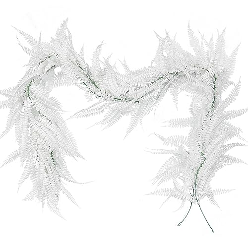 RECUTMS 2pcs Artificial Fall Garland Faux Hanging Boston 6FT Fern Garlands Fake Greenery Ferns Plants for Halloween Thanksgiving Wedding Indoor Outdoor Party Wall Door Frame Fireplace Decor(White) - color: White-fern2pcs