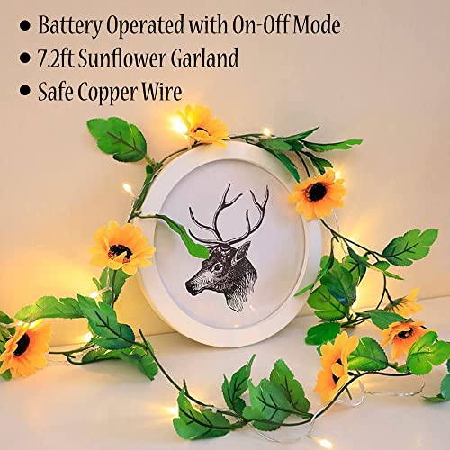 Fielegen 20 LED Artificial Sunflower String Lights, 7.2 ft Sunflower Garland with Lights Battery Operated Flower Fairy String Lights for Bedroom Wedding Birthday Party Home Garden Decor - color: Sunflower