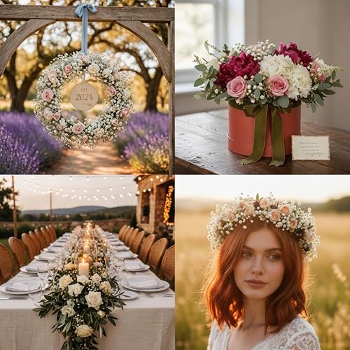 100Pcs Baby's Breath Artificial Flowers, White Real Touch Gypsophila Fake Flowers Bulk for Wedding Bouquet, Home Table Centerpieces, Bridal Shower, Party Garden Decor