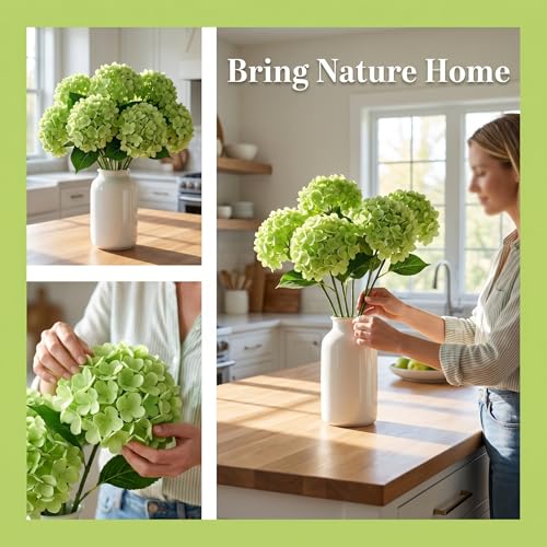 hydrangea artificial flowers 10pcs 22in faux hydrangea (10,light green) | Bouquets Arrangement for Home Table Centerpieces Wedding Baby Shower Birthday Party Decoration - color: Light Green