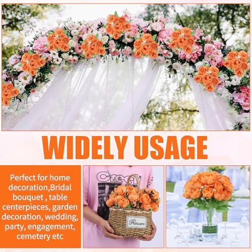 8 Pack Orange Peonies Artificial Flowers, Fall Fake Silk Hydrangea Bouquet for Bridal Wedding Home Table Decor Reusable Dining Opening Ceremony Birthday Arrangement Faux Floral - color: Orange