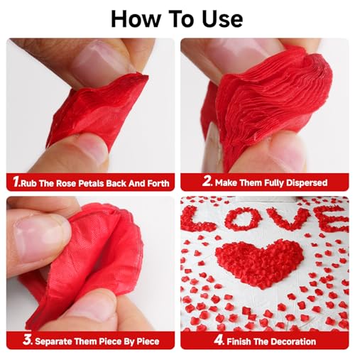 Anwyll 3000Pcs Red Rose Petals - Artificial Faux Flowers Fake Rose Petals for Wedding Proposal Engagement Romantic Night Anniversary Valentine's Galentine's Day Decoration Home Room Party Decor - color: Red