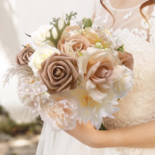JUSTOTRY Artificial Flowers Box Set Silk Flower Foam Fake Rose with Stems Floral Accessories for DIY Wedding Bouquets Centerpieces Tables Decorations