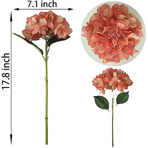 Coral Hydrangea Artificial Flowers,6 Pcs Faux Hydrangea Flowers,Artificial Hydrangeas Flowers with Stems,Fake Hydrangeas, Silk Flowers Color with Stems for Home Decor (6, Coral) - color: Coral