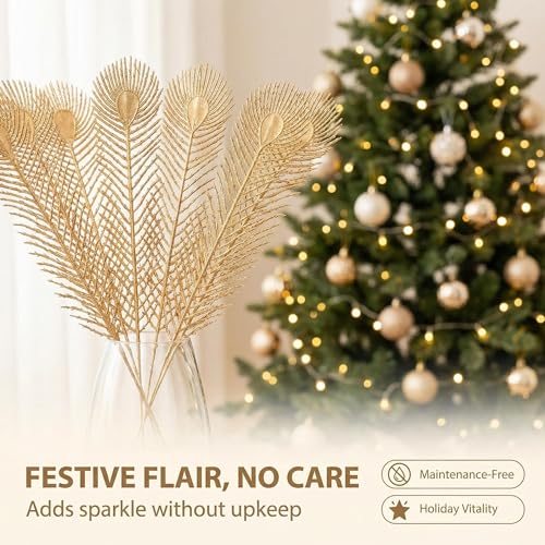 40 Pcs Decor Fake Feather Leaves for Christmas Decor Gold Leaf Artificiales para Table Wedding Home Room Office Decoracion (20Inch) - color: Gold-e
