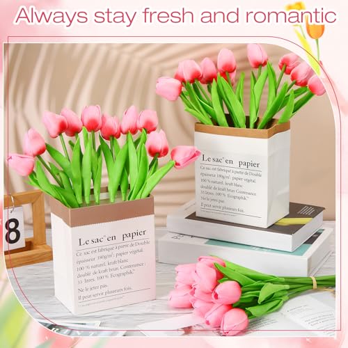 Lyrow 30 Pcs Tulips Artificial Bouquet Flowers Faux Tulips for Home Kitchen Wedding Decorations,Gift Idea for Easter Decor Mother's Day Birthdays(Plum Pink) - color: Plum Pink