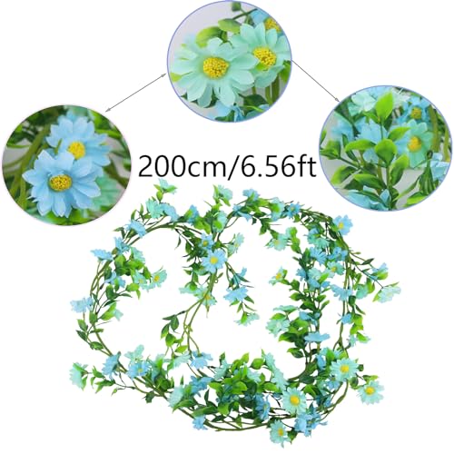 CISDUEO Artificial Daisy Flowers Vine Silk Wildflower Garland Spring Fake Flower Vine Hanging Ivy Blue Daisy Flowers Green Leaves for Wall Party Wedding Arch Floral Decor Home Indoor Outdoor Ceremony - color: Blue