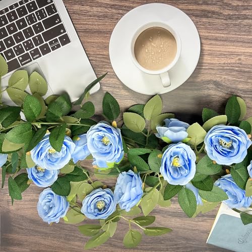 Flower Garland for Backdrop, Rose Garlands for Gecoration, 4Pcs Blue Hanging Flowers, Artificial Flower Vines Wedding Decor, Birthday Decorations, Arch Garden Ceremony Background Wall Decor (Blue) - color: Blue Rose