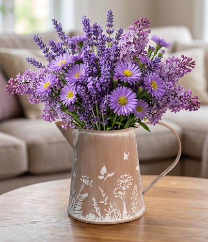 Yoillione Farmhouse Metal Flower Vase, Rustic Clay Brown Jug Pitcher Mini Vase for Flowers, Shabby Chic Home Decor Small Vase, Gifts for Women - color: Clay Brown Wildflower, size: Mini