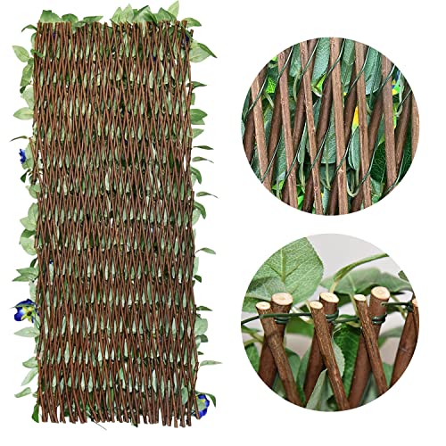 Sumery Expandable Fence Privacy Screen for Balcony Patio Outdoor,Decorative Faux Ivy Fencing Panel,Artificial Hedges (Single Sided Leaves) (1, Blue Flowers) - color: Blue Flowers