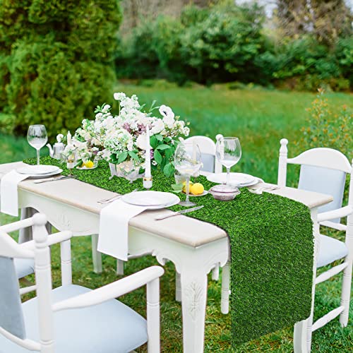 TURSTIN Artificial Grass Table Runners 14 x 48 Inch Green Grass Tabletop Synthetic Grass Carpet Rug Table Decorations for Spring Summer, Wedding, Birthday Party Decor - size: 14 x 48 Inches