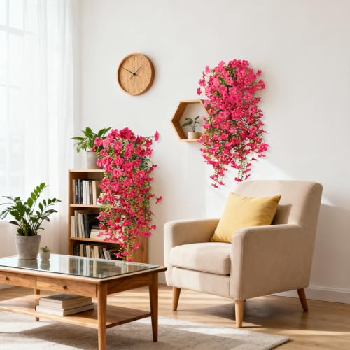 ZFProcess Artificial Hanging Flowers Plants for Outdoor Spring Summer Decoration, 2PCS Faux Silk Morning Glory UV Resistant Look Real for Outside Home Indoor Planter Porch Garden Yard Decor(Rose Red) - color: Rose Red