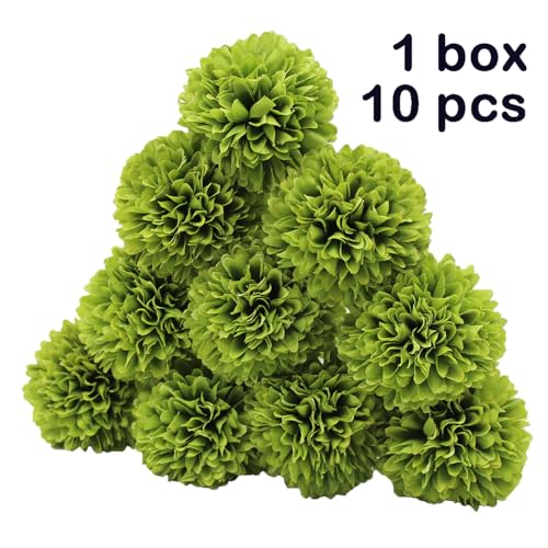 10Pcs Artificial Silk Chrysanthemum Ball Flowers Fake Mums Stem for St Patricks Day Arrangements Wedding Bouquets Home Kitchen Garden Party Table Floral Centerpieces (Dark Green) - color: Dark Green