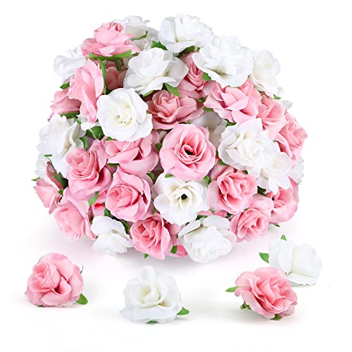 Yinsun 50pcs Mini Roses Artificial Flower Heads, 1.6” Small Silk Fake Rose for DIY Wedding Bridal Shower Baby Shower Party Decoration (Pink and White) - color: Pink and White, size: 1.57 Inch