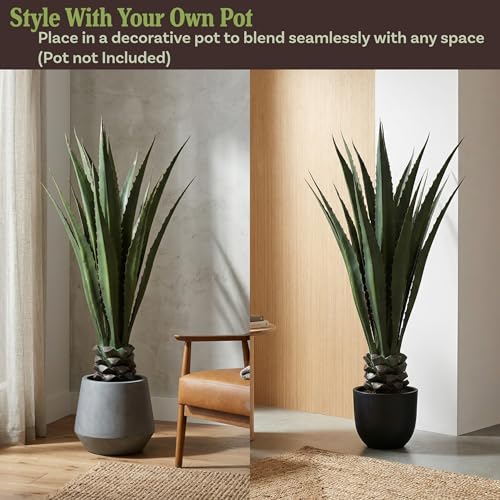 Pure Garden Giant Agave Fake Plant - 52-Inch Faux Succulent with Pot - Modern Artificial Trees for Home Decor Indoor and Outdoor Blend Southwestern Style