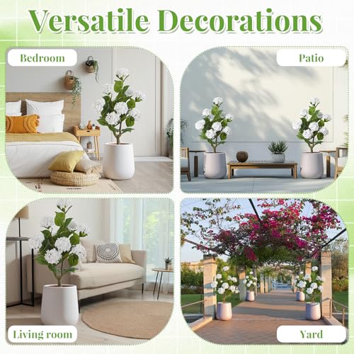 Daifunli 2 Pack 36″ Artificial Hydrangea Trees Real to Touch Faux Hydrangea Bushes Plants with Stakes for Wedding Spring Home Office Living Room Housewarming Gift(White) - color: White