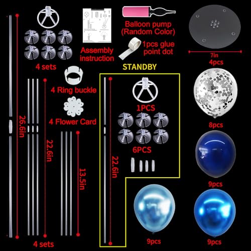 TONIFUL 4 Set Metallic Blue Silver Balloon Stand Centerpiece Table Decorations for Men's Birthday,Father's Day Retirement,Blue Party Decoration,Graduation Decorations 2026,Baby Shower - color: Metallic Blue Silver