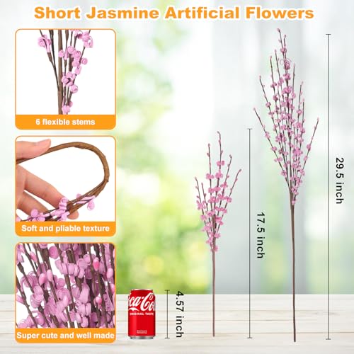 Wootkey 10 Pcs Long Jasmine Artificial Flowers Fake Flowers Dry Branches for Home Office DIY Floral Art Plant Mother's Gift Wedding Table Centerpieces Party Vase Decoration (Deep Pink, 10pcs-17.5'') - color: Macaron Pink, size: 10pcs-17.5''
