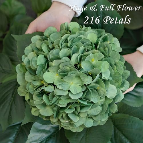 JINWOE Dark Forest Green Silk Hydrangea Artificial Flowers, 4Pcs 22Inch Full Fake Artificial Hydrangeas with Stems for Bouquet Table Centerpieces Home Decoration Porch Outdoor - color: Dark Green