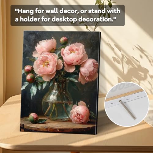 WOXZQ Peony Bouquet Wall Art, pink peonies in vase, vintage wall decor, laminated paper unframed canvas print, floral still life poster artwork, for dining room kitchen gift, 12x15 inch - color: Pink Peony Glass Vase