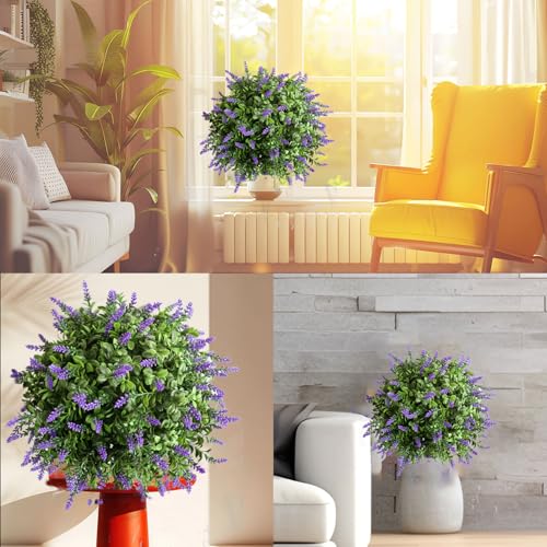 2-Piece Artificial Lavender Ball Tree, 23 inches, UV-Resistant with Wooden Stakes, for Indoor/Outdoor Decoration use