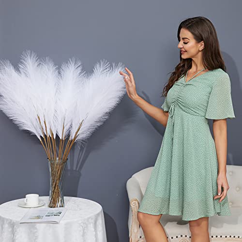 FOTEEWL 8 PCS Faux Pampas Grass Decor 38"/3.1FT Tall Fake Pompas Floral Large Artificial Pompous Grass Branches Plants for Floor Vase Filler Home Boho Decor (White) - color: White