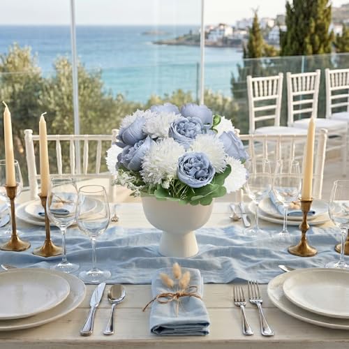 16 Bundles Artificial Flowers Peonies, Dusty Blue Silk Faux Peony Floral Arrangements Fake Peony for DIY Bouquet for Vase Centerpiece Home Wedding Party Centerpiece - color: Dusty Blue & White