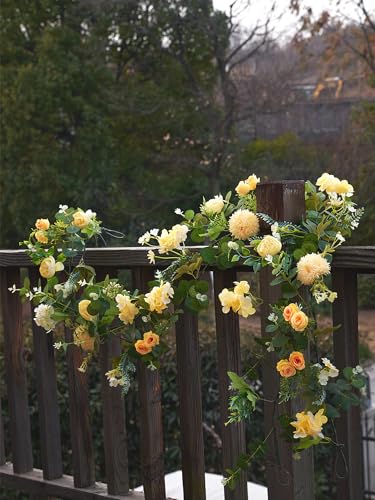 MISSPIN 5.9Ft Eucalyptus Garland with Flowers, Artificial Fake Flower Greenery Spring Garland for Baby Shower Wedding Mantle Table Centerpiece Spring Decor - color: Yellow
