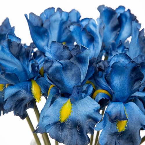 Hollyone Iris Artificial Flowers 15Pcs Faux Iris Blue Flowers 14.2" Real Touch Fake Flowers Picks Bouquets for Wedding Bridal Home Arrangements Office Table Centerpieces Decor - color: Blue
