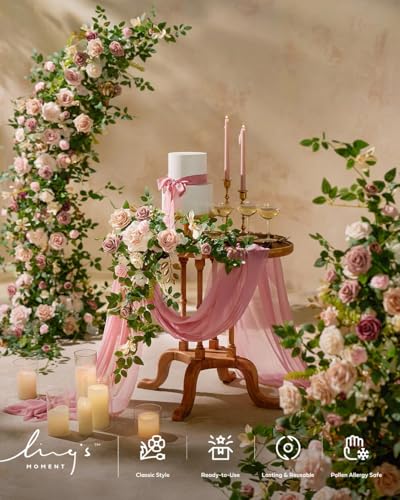 Ling's Moment Wedding Artificial Welcome Sign Flowers Swag Arch Floral Garland Decorations Dusty Rose Cream Ceremony Reception Entrance Entryway Party Banquets Easel Wall Home Outdoor(NOT Include Sign - color: Dusty Rose & Cream
