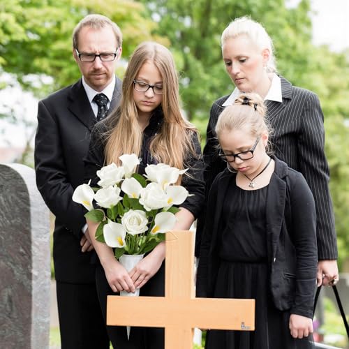 Thiccywoov 2 Sets Calla Lilies Cemetery Flowers with Vase for Grave Artificial White Calla Lilies Velvet Roses Graveyard Memorial Flowers for Cemetery Headstones Decoration - color: White, size: Calla Lily