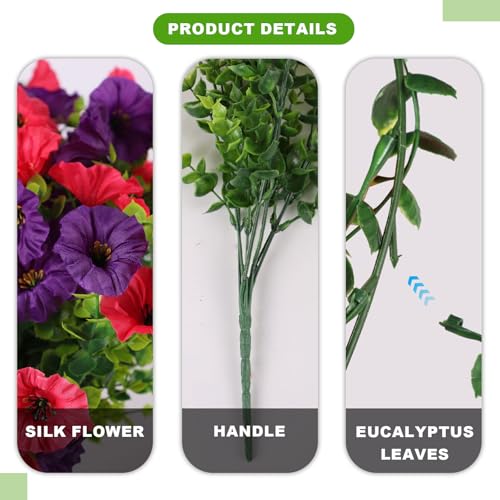 ADXORA 12 Bundles Morning Glory Artificial Flowers for Outdoor Decoration UV Resistant Fake Plastic Plants Artificial Greenery for Indoor Outdoor Garden Patio Window Box Home Decor - color: Hot Pink,dark Purple