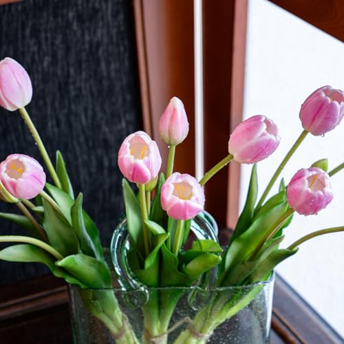 Artificial Tulips Flowers,Soft Touch Latex Bouquet, Fake Tulips,Spring Wedding Home Room Table Centerpiece Decor - color: 15pcs Baby Pink(no Vase)